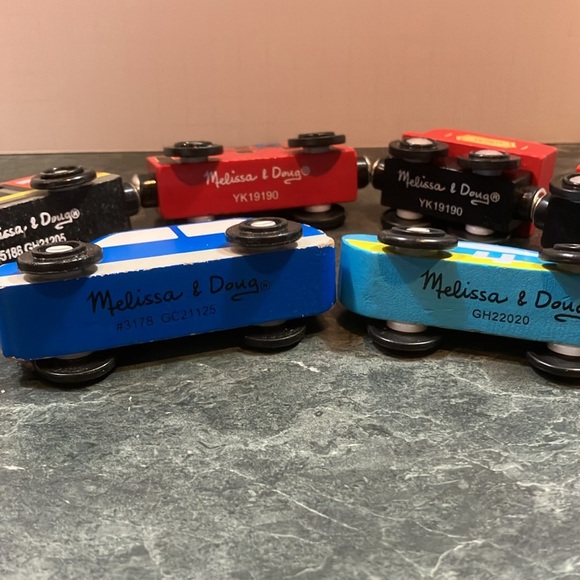 Wooden Train and Car Set - Red, Blue, Yellow - Picture 2 of 8